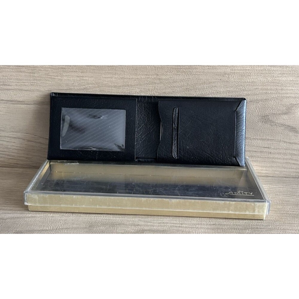 Vtg Unmarkded Wallet Black Cowhide in Amity Directors Cut Box